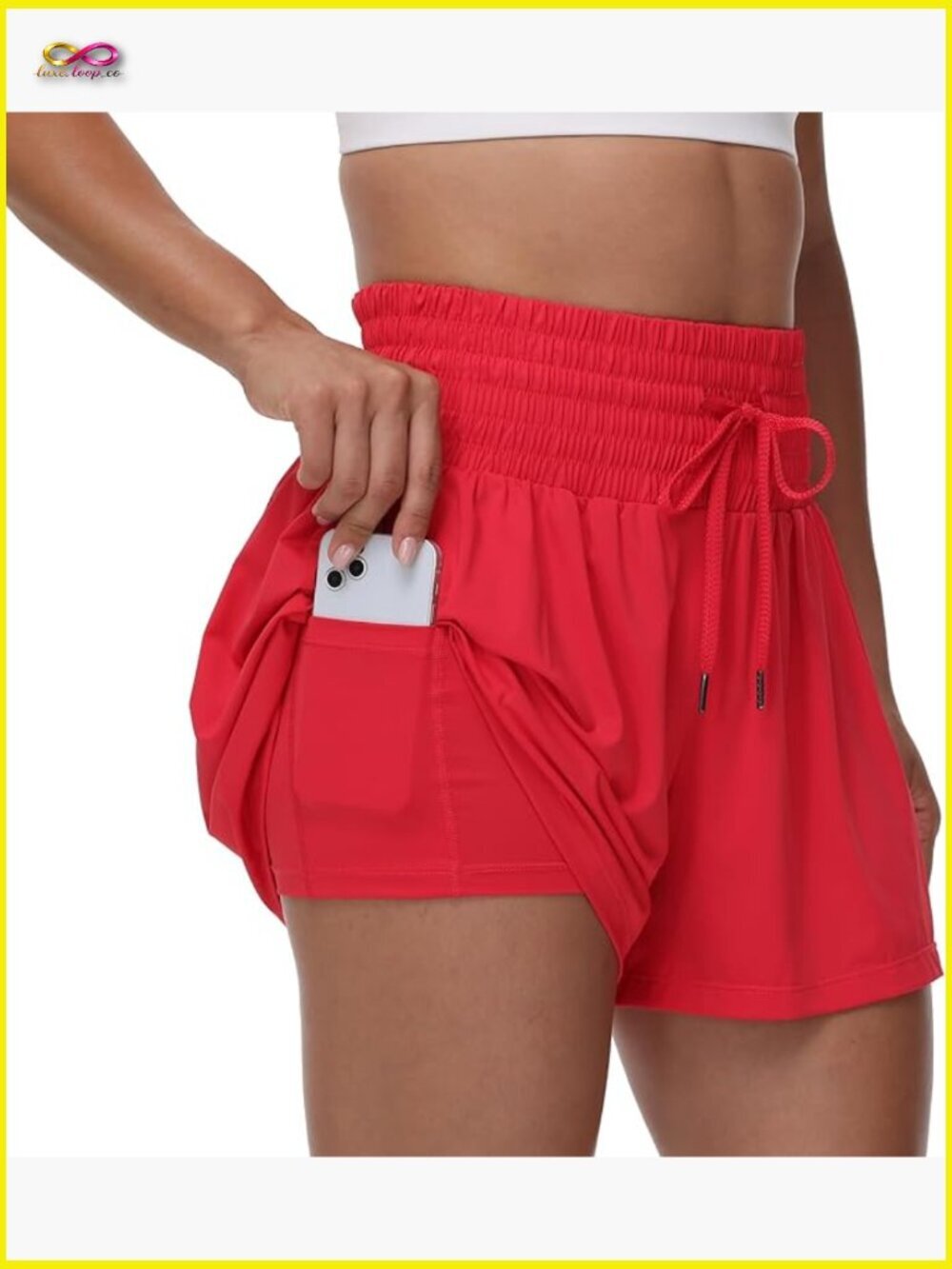 Flowy High Waist Athletic Shorts with 2-in-1 Spandex Shorts Pockets
